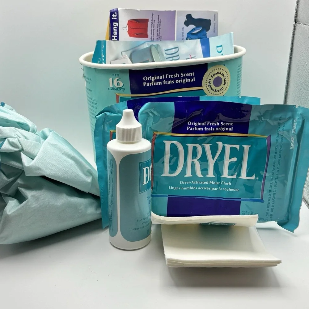 Vintage DRYEL Dry‎ Clean Fabric Care Starter Kit Original Teal Canister (2002)
